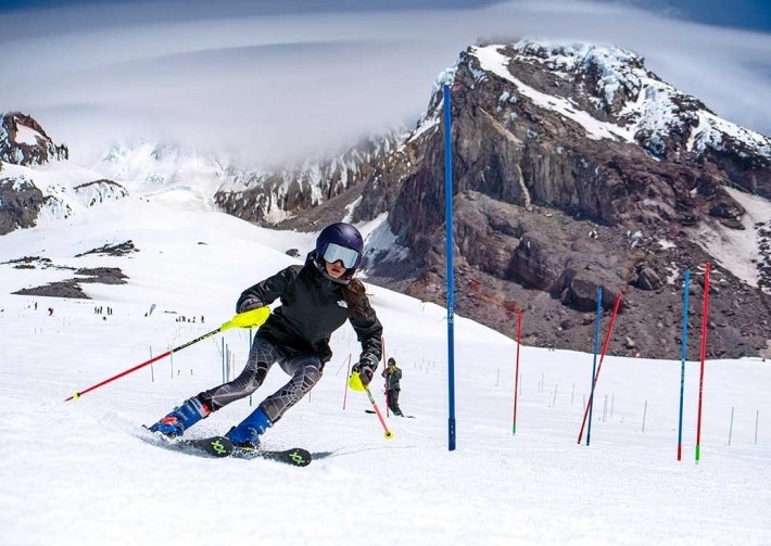 YOUTH PERFORMANCE SKIERS ON THE TOP OF MT. HOOD AT TIMBERLINE