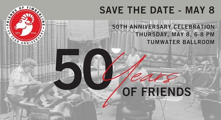 FLYER GRAPHIC FOR FRIENDS OF TIMBERLINE 50TH ANNIVERSARY KICKOFF CELEBRATION ON MAY 8 AT THE TUMWATER BALLROOM