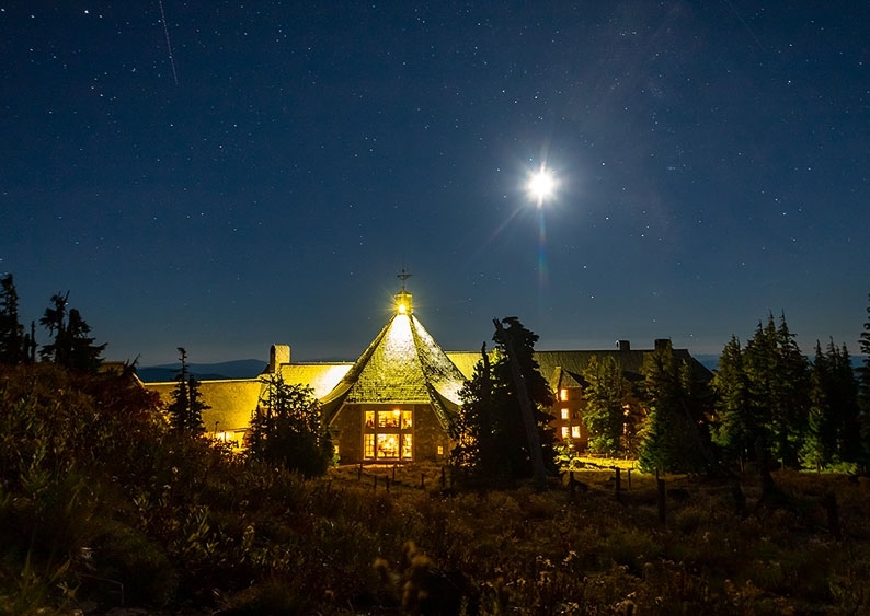 MOON SHINING OVER TIMBERLINE LODGE