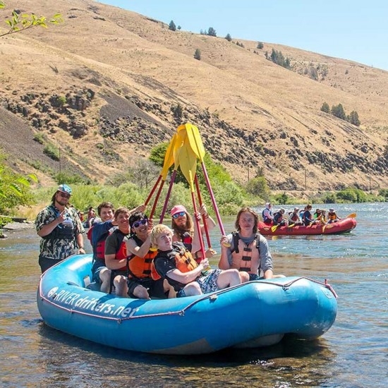 TIMBERLINE SUMMER SNOW CAMPERS RAFTING IN THE AFTERNOON