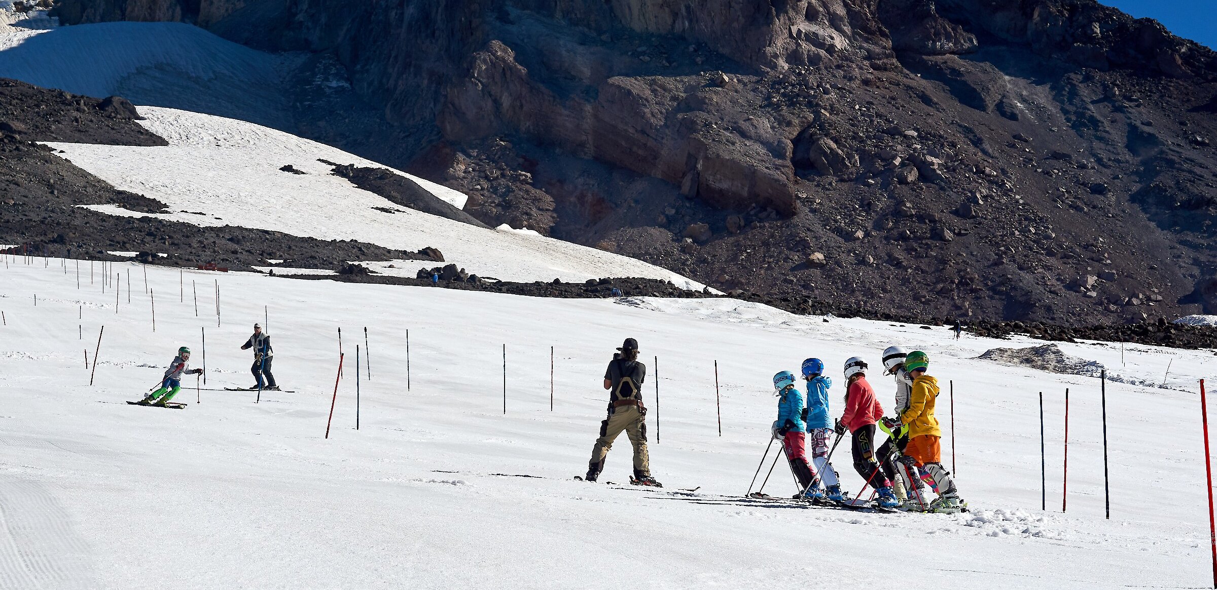 Ski racing team summer training on Timberline's Palmer Snowfield