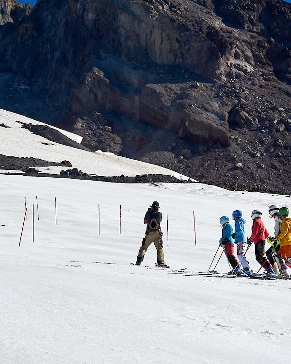 Ski racing team summer training on Timberline's Palmer Snowfield