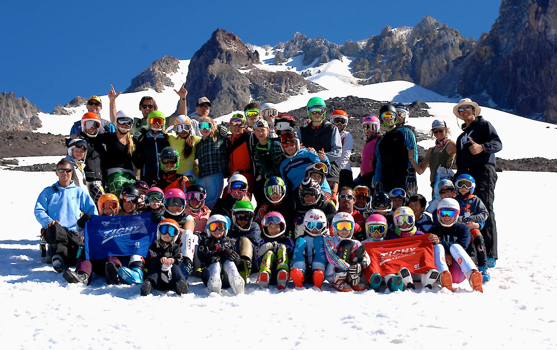 Group photo of Tichy Racing camp on Mt. Hood