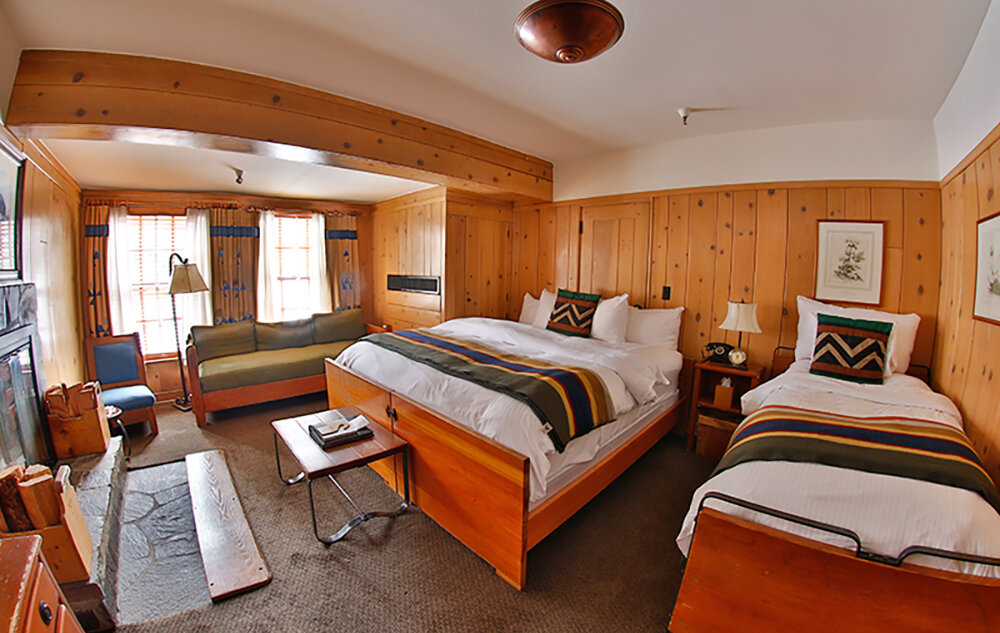 King Fireplace Room at Timberline Lodge, featuring a king bed and a twin bed