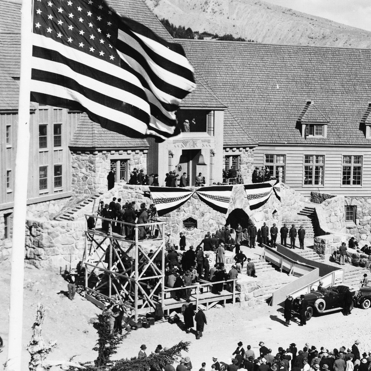 President Franklin D. Roosevelt dedicating Timberline Lodge in 1937