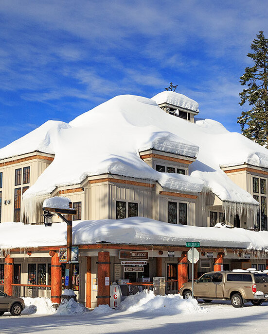 The Lodge at Government Camp condos pictured snow-covered