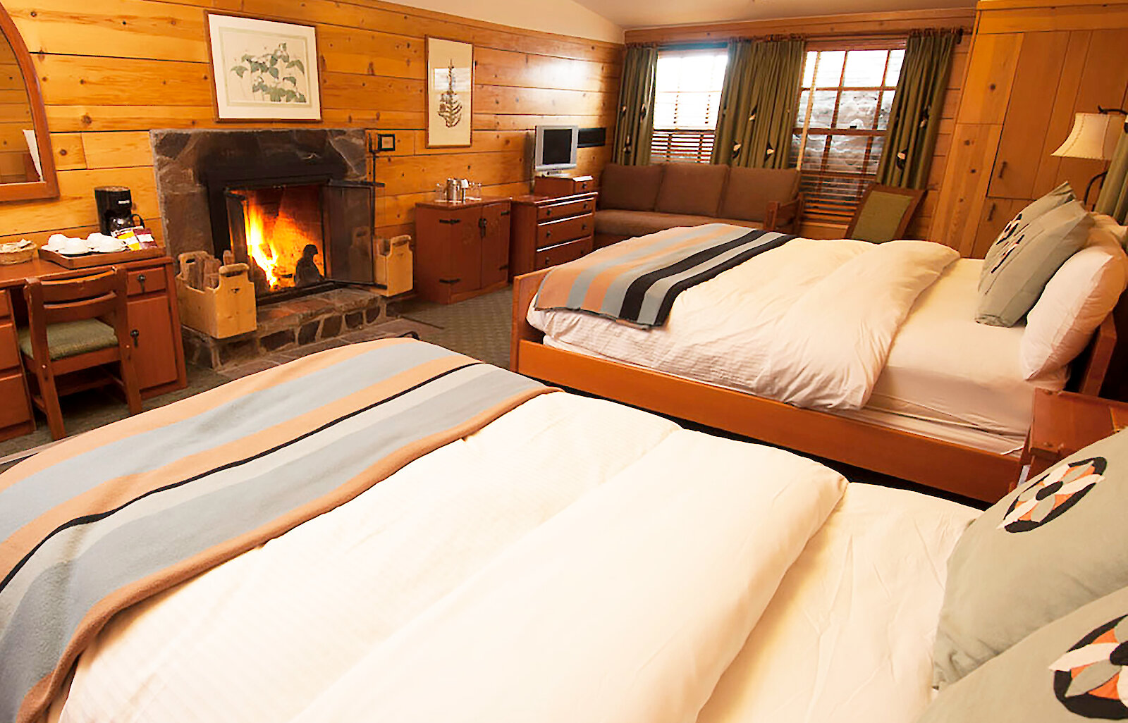 A King Fireplace + Double Bed hotel room at Timberline Lodge