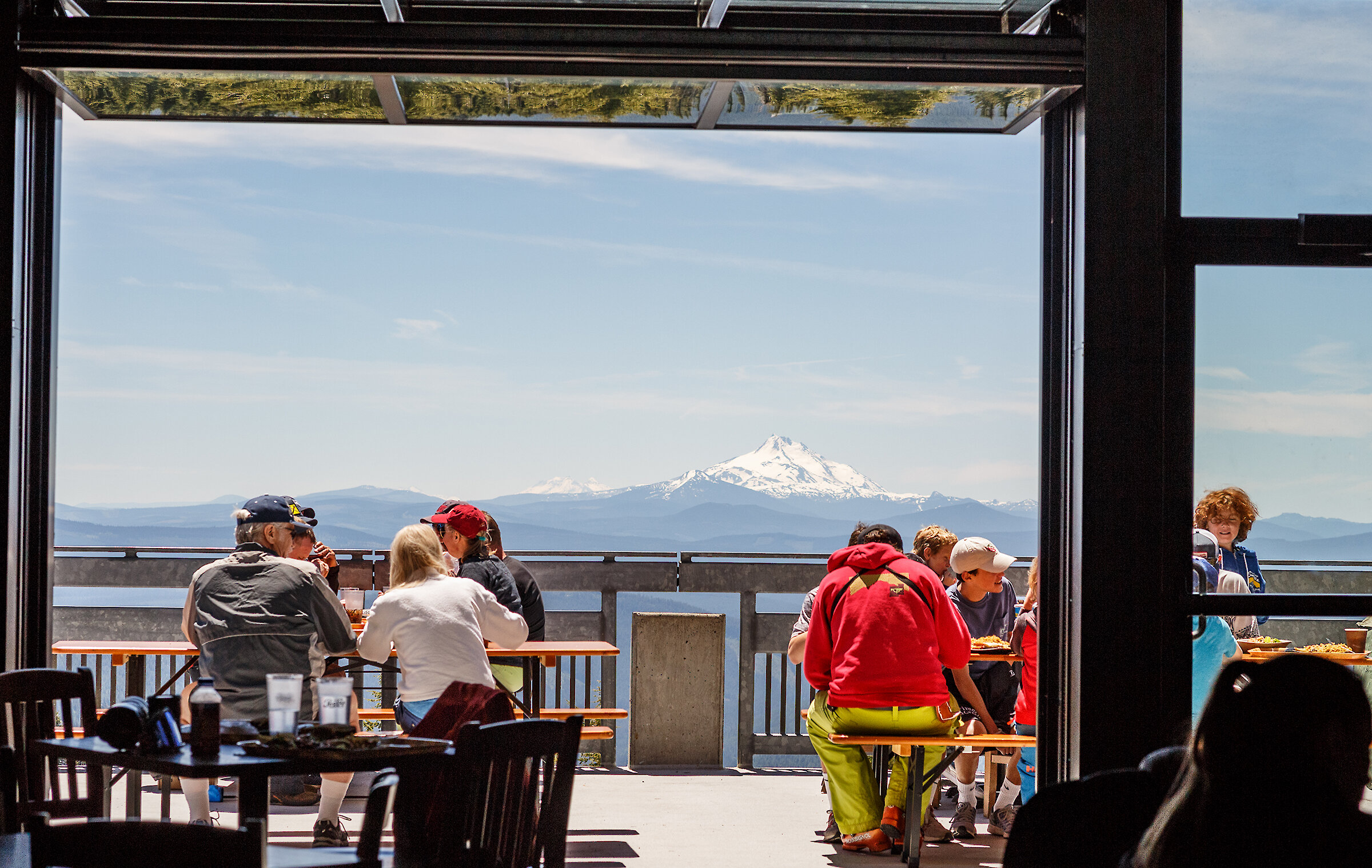 Timberline Y'Bar deck views of Mt. Jefferson in the summer