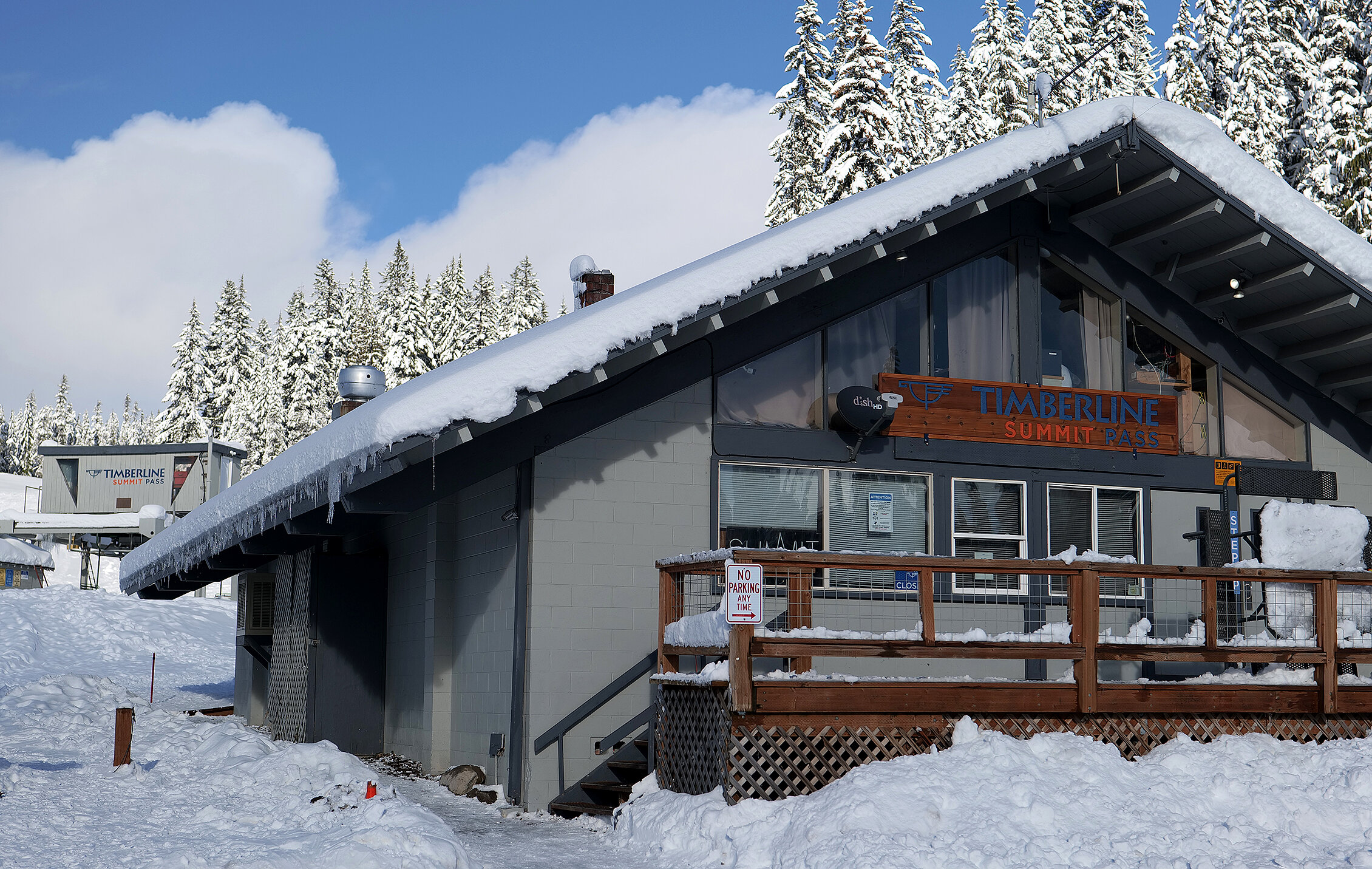 Summit Pass lodge pictured in the snow
