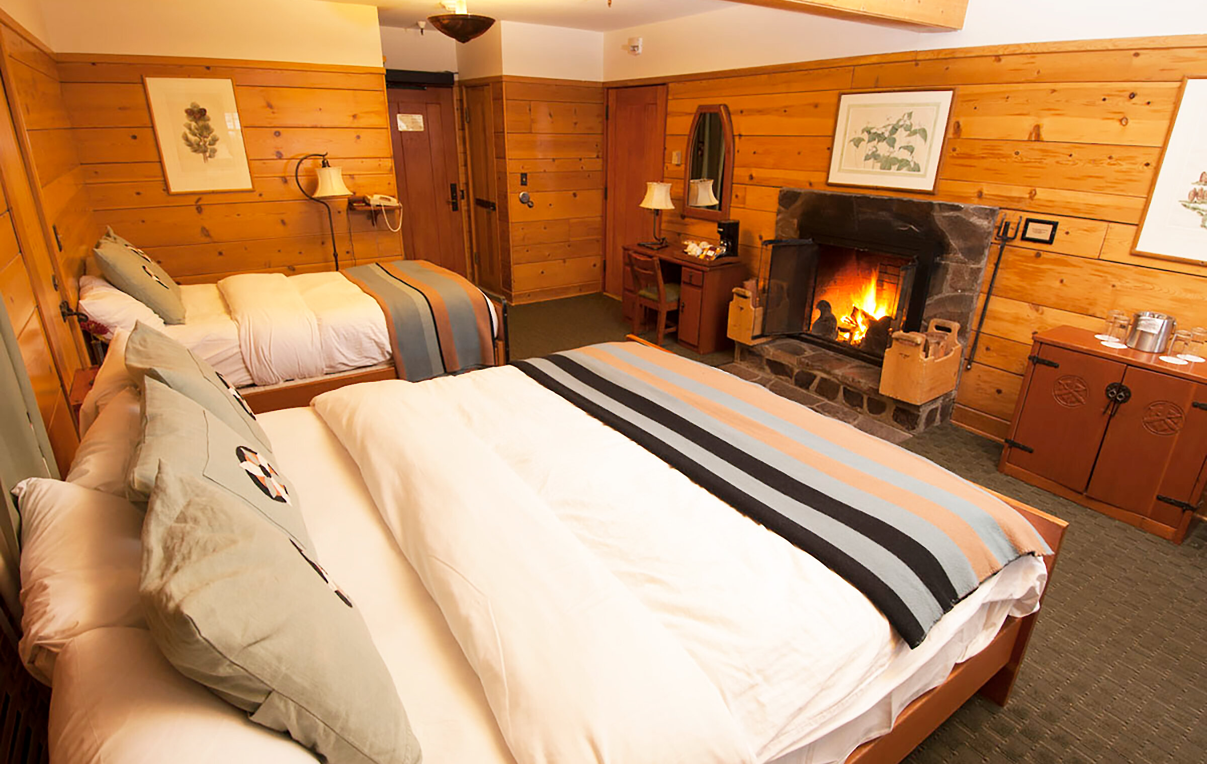 A King Fireplace + Double Bed hotel room at Timberline Lodge