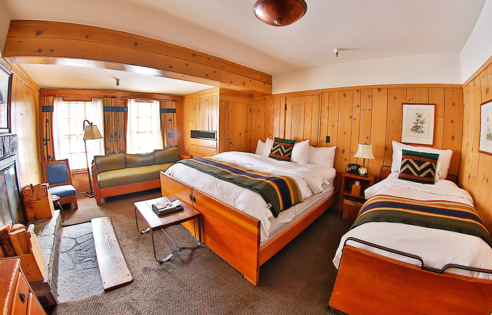 A King Fireplace + Twin Bed Room